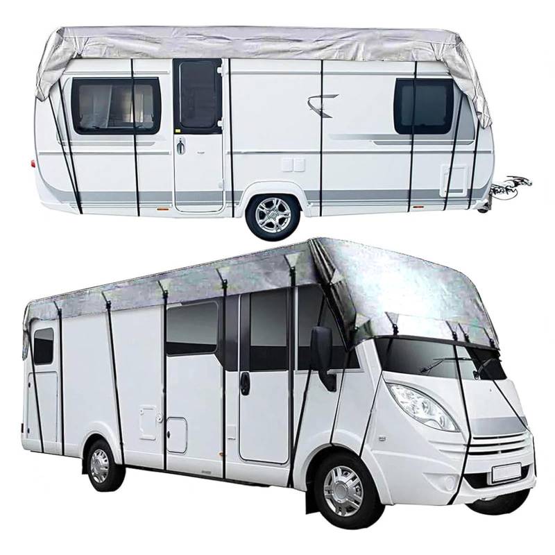 Abdeckplane Wohnwagen 210D Oxford-Gewebe Wohnwagen Schutzhülle Wind-, Regen- Und Schneefest Abdeckplane Wohnwagen Geeignet Für Wohnwagen, Wohnmobile, Busse,Grey-13m×3m von LFLIFENG