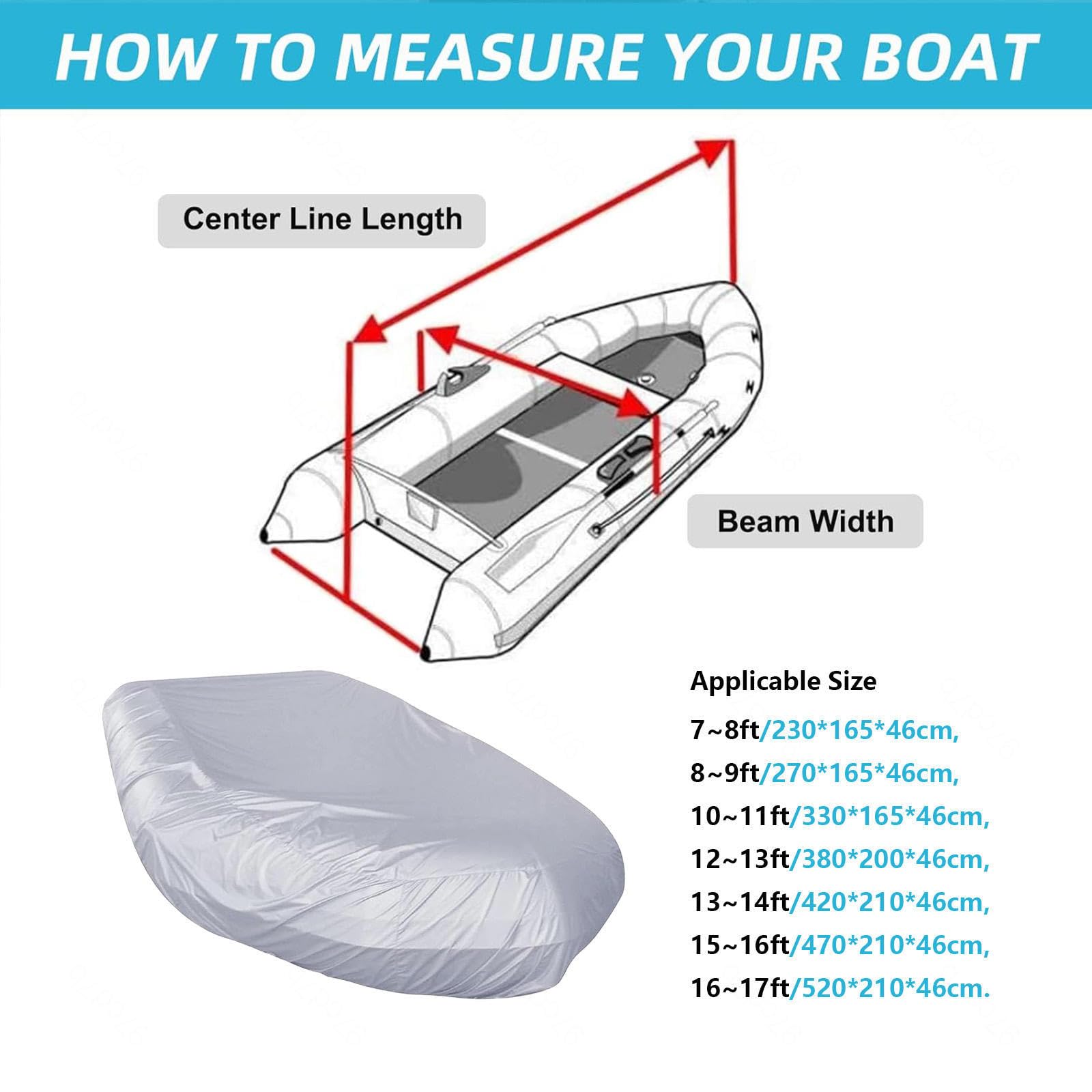 LFLIFENG Schlauchboote Abdeckung 7 Größen Abdeckplanen Für Boote Anwendungsbereich: 2,3–5,2 m Abdeckplanen Für Boote für Schlauchboote und Dingis,380 * 200 * 46cm von LFLIFENG