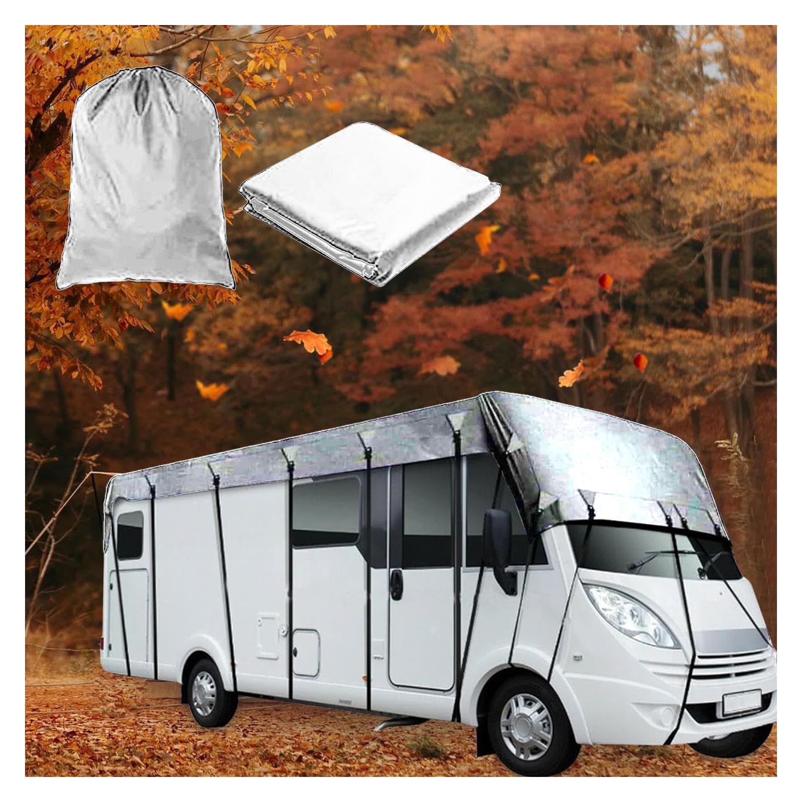 LFLIFENG Wohnmobil-Abdeckung für Dach, 210D Oxford-Gewebe, Reiseanhängerabdeckung, wind-, regen- und schneefest, Anhängerplane, Wohnmobilabdeckung, Grau, 7,5 m x 3 m von LFLIFENG