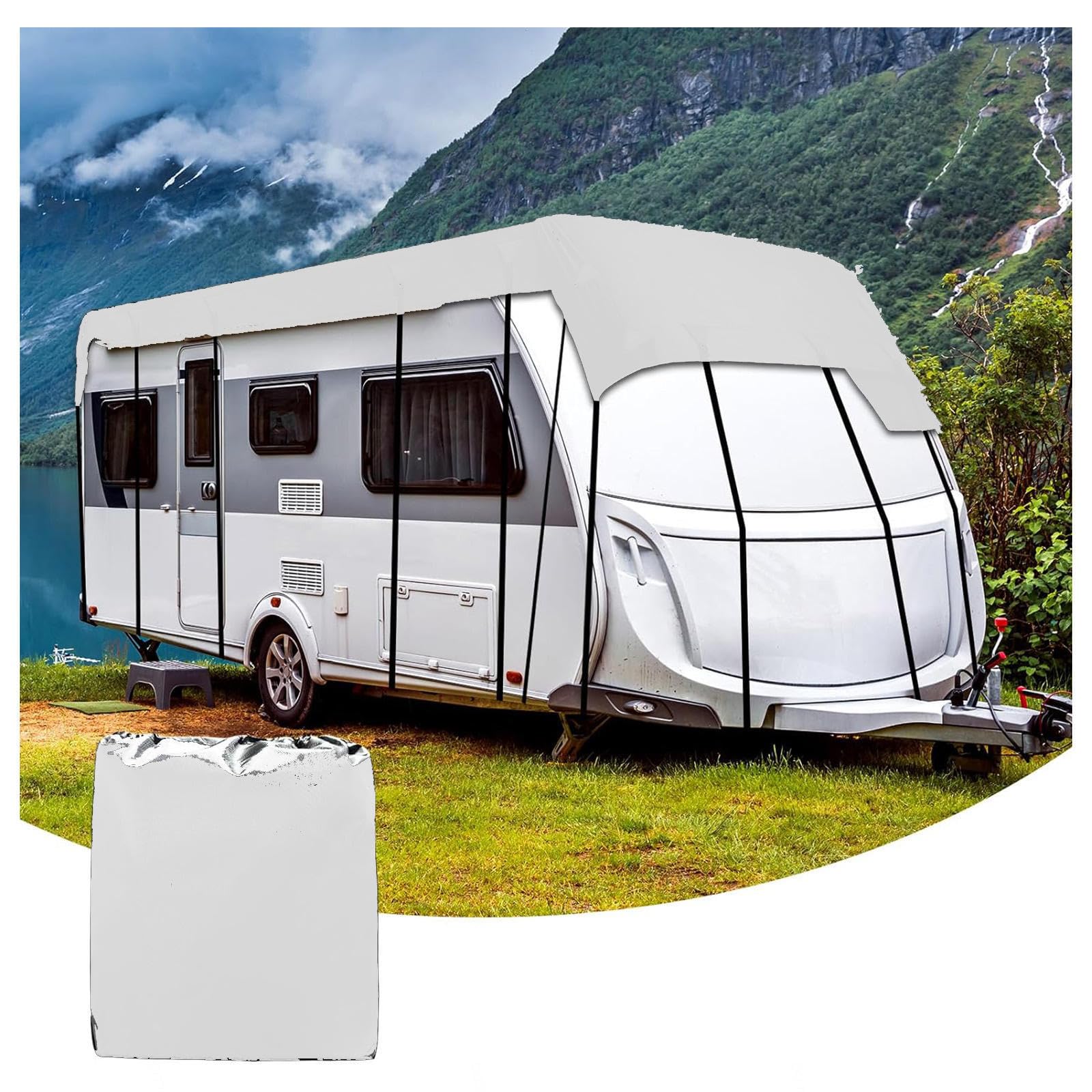 Wohnwagen Abdeckplane 210D Oxford-Gewebe Wohnwagen Abdeckplane Wind-, Regen- Und Schneefest Sonnensegel Auto Camping Geeignet Für Wohnwagen, Wohnmobile, Busse,Grey-13m×3m von LFLIFENG