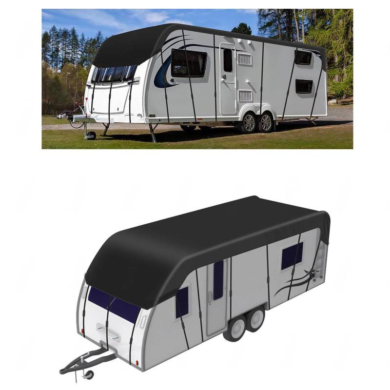 Wohnwagen Plane 210D Oxford-Gewebe Wohnwagen Abdeckung Zusammenklappbar, Leicht Zu Reinigen Campingzubehör Für Wohnmobil Geeignet Für Jede Jahreszeit Und Jedes Klima,Black-5m×3m von LFLIFENG