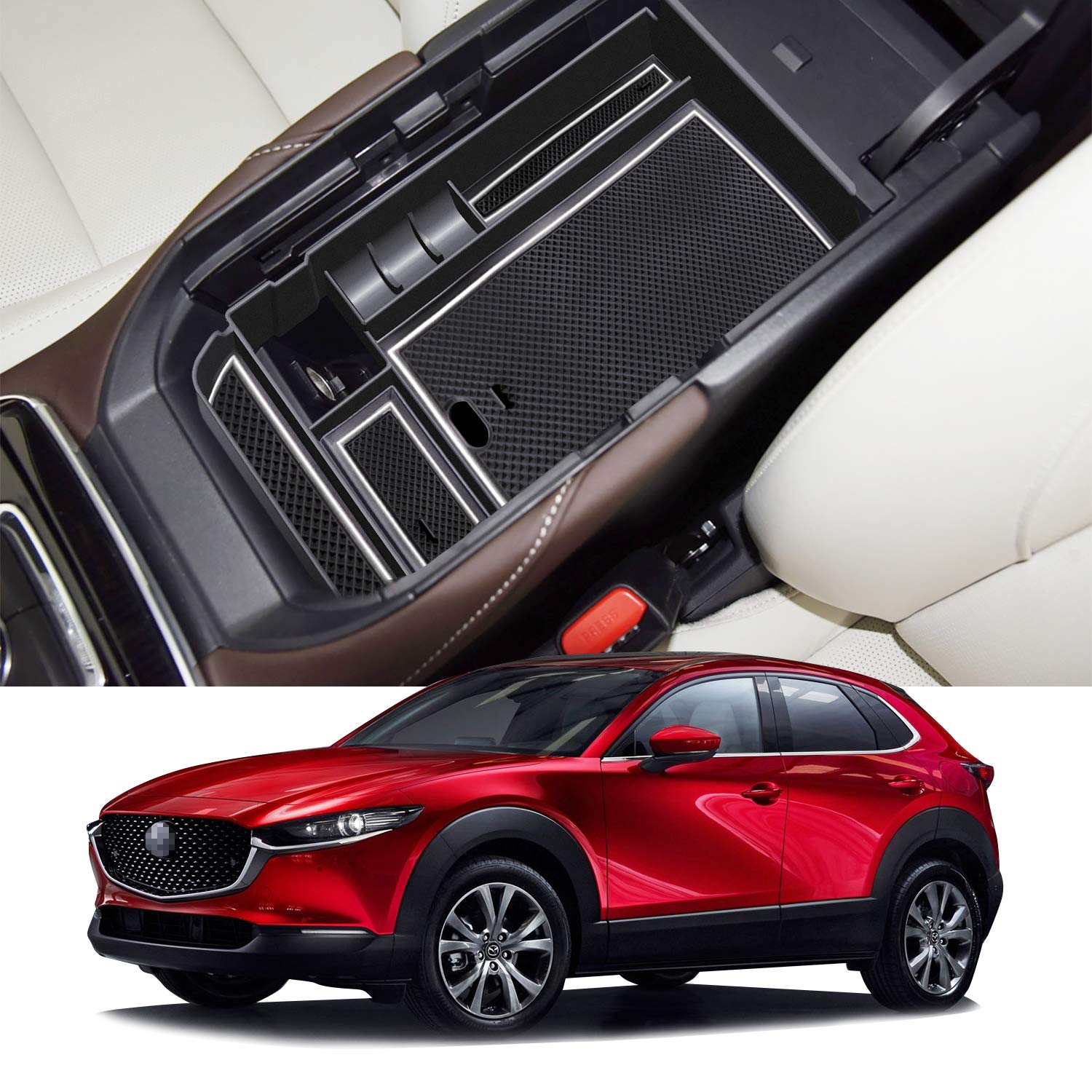 LFOTPP Kompatibel mit Mazda CX-30 Mittelkonsole Aufbewahrungsbox, CX-30 Armlehne Organizer Tray Mittelarmlehne Handschuhfach, CX-30 Zubehör Storage Box (Weiß) von LFOTPP