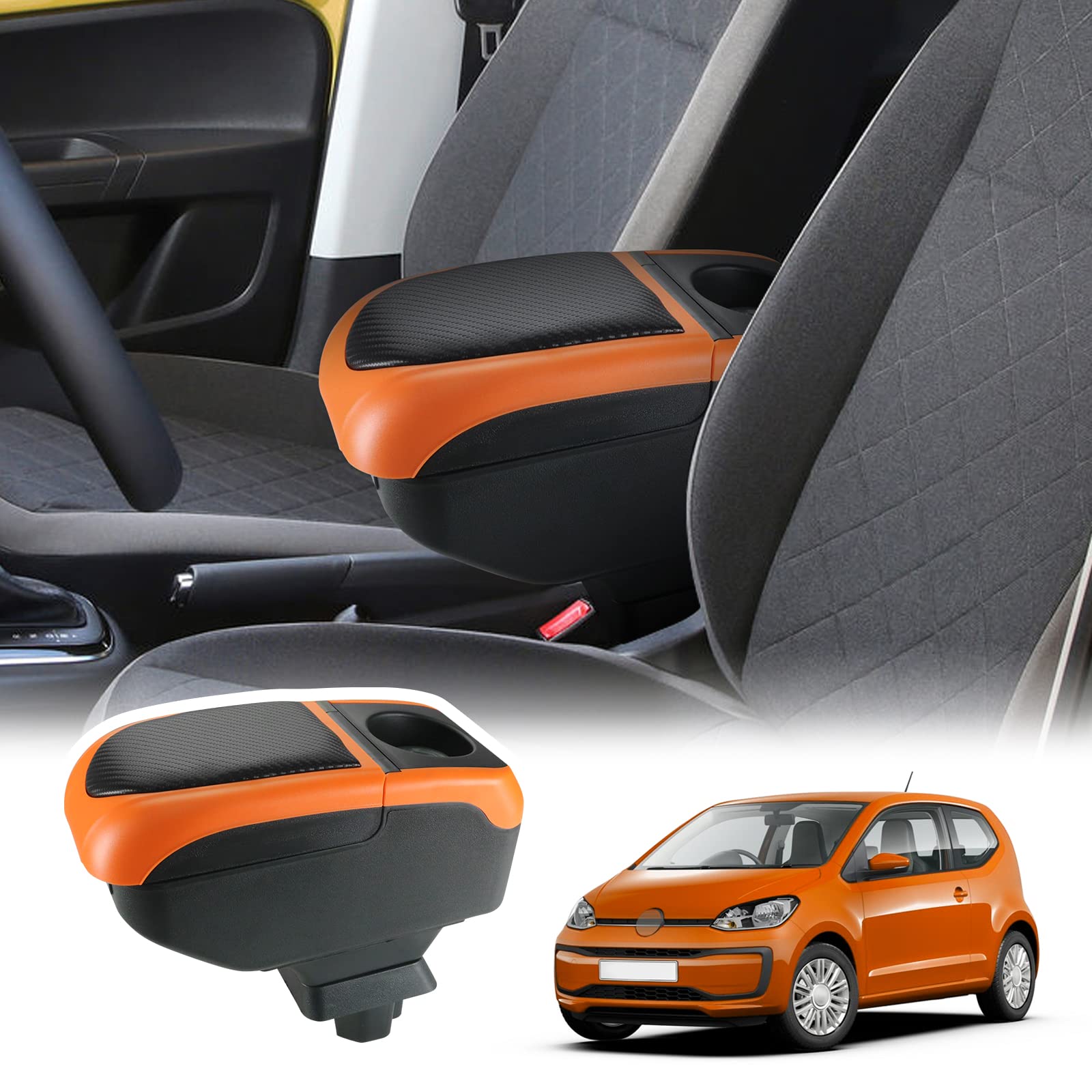 LFOTPP Armlehne Mittelarmlehne mit Ablagefach und Getränkehalter und USB-Ladeanschlüsse für V W UP/Seat MII/Skod*α Citigo 2013+, V W UP GTI Mittelkonsole Aufbewahrungsbox Zubehör (Orange) von LFOTPP