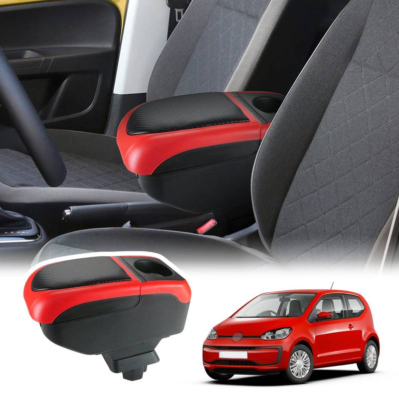 LFOTPP Armlehne Mittelarmlehne mit Ablagefach und Getränkehalter und USB-Ladeanschlüsse für V W UP/Seat MII/Skod-α Citigo 2013+, V W UP GTI Mittelkonsole Aufbewahrungsbox Zubehör (Rot) von LFOTPP