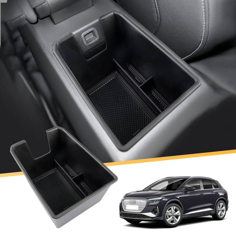 LFOTPP Aud-i Q4 e-tron EV Electric 2021+ Mittelkonsole Aufbewahrungsbox, Q4 etron Sportback Zubehör Erhöhte Armlehne Organizer Tray Mittelarmlehne Handschuhfach (Schwarz) von LFOTPP