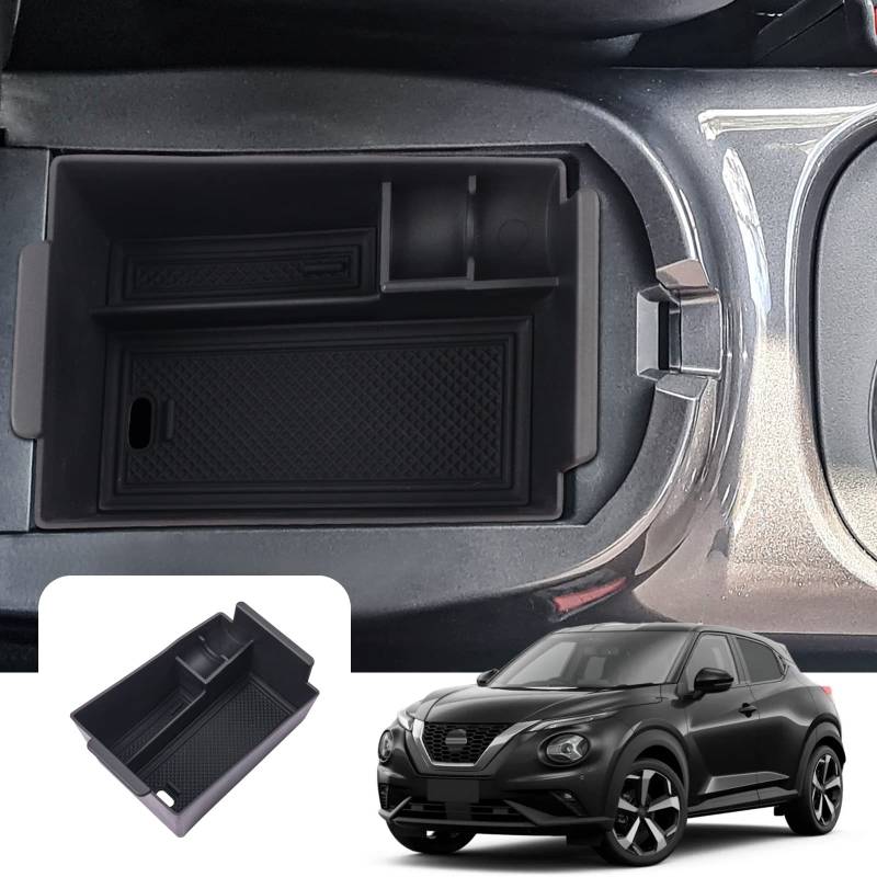 LFOTPP Aufbewahrungsbox Handschuhfach Für Nissan Juke F16 2020-2022 (Nicht für Manuelle Bremsen), Mittelkonsolen Armlehnen Organizer Tray mit Rutschfestermatte, Auto Zubehör (Schwarz) von LFOTPP