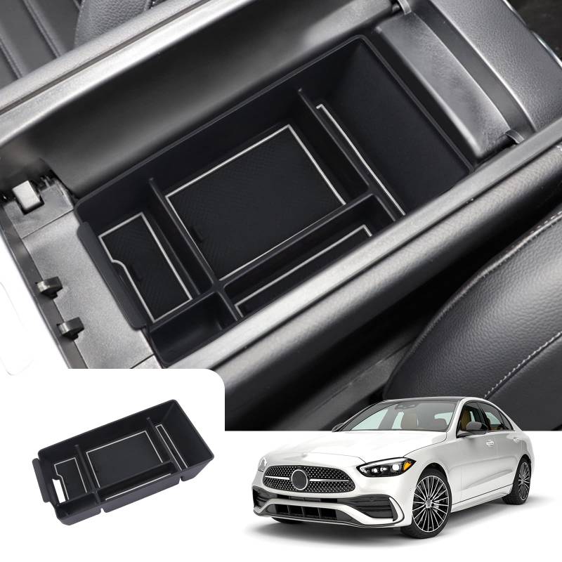 LFOTPP Auto Aufbewahrungsbox Für C-Class W206 2022 2023, Mittelkonsolen Armlehnen Organizer Tray mit Rutschfestermatte, Auto Innenraum Zubehör (Weiß) von LFOTPP