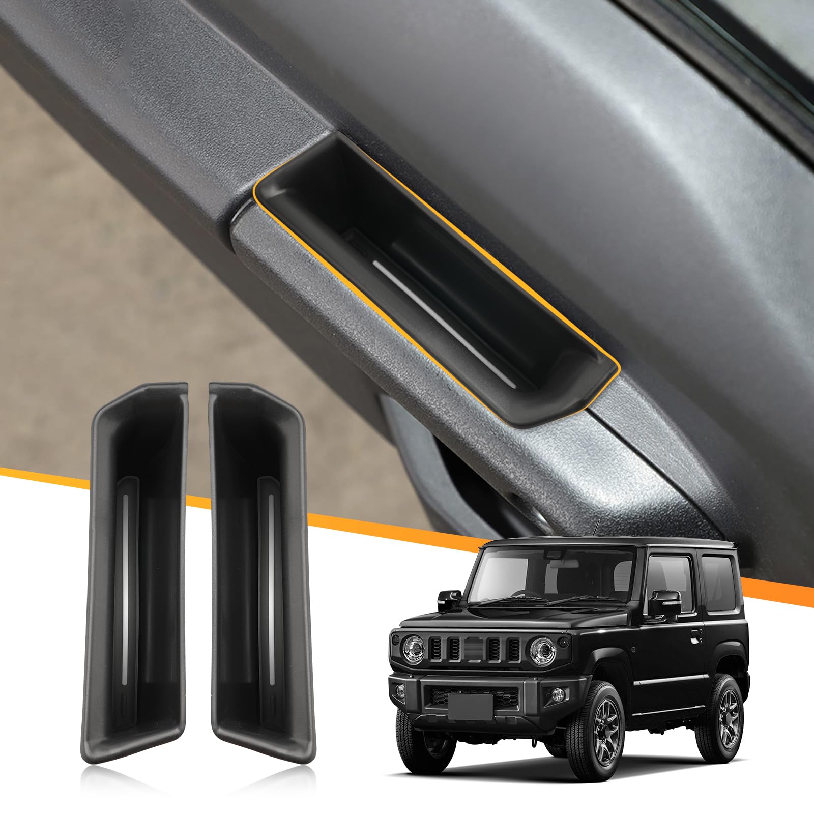 LFOTPP Für Suzu-ki Jimny JB64 JB74 2018-2023 Türgriff Aufbewahrungsbox, Haustür Türgriff Ablagefach [2 Stück], Jimny Zubehör Türschnalle Auto Armlehne Organizer Tray (Schwarz) von LFOTPP