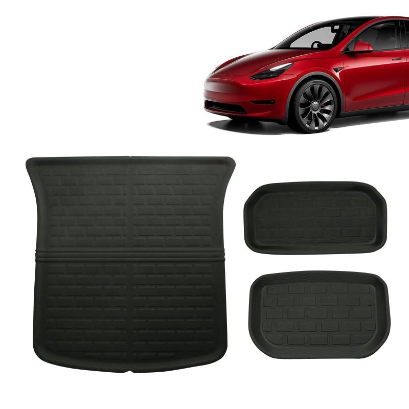 LFOTPP Für Tesla Model Y Faltbares Anti-Rutsch Vordere Kofferraummatte + Hintere Aufbewahrungsmatte + Hintere Kofferraummatte, 2021 2022 Model Y Zubehör Matten, Original 3D Scanner TPE von LFOTPP