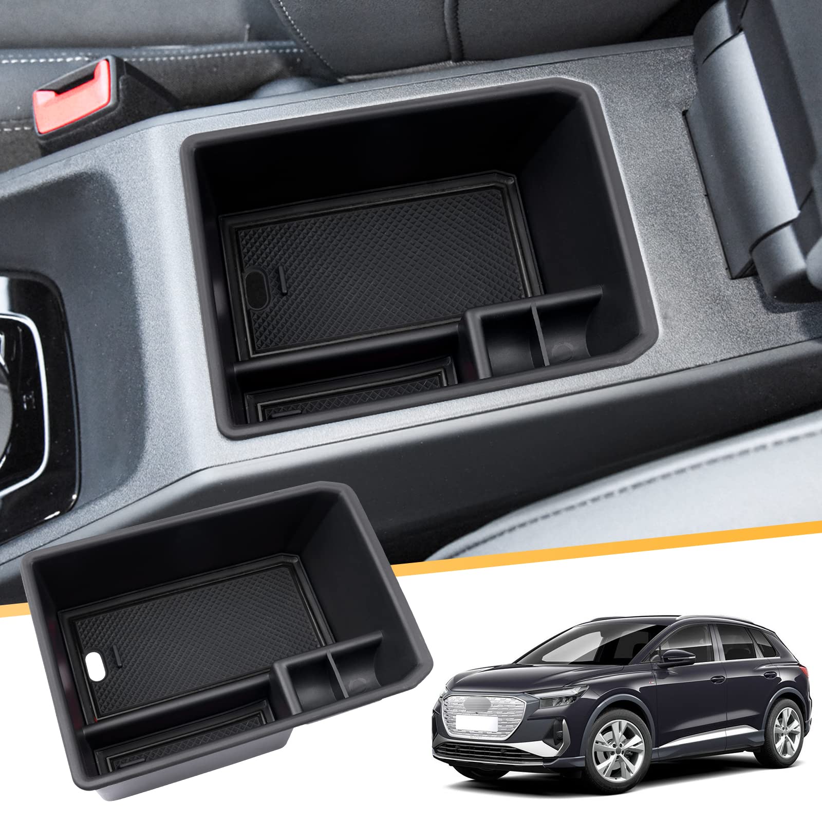 LFOTPP Kompatibel mit Audi Q4 e-tron EV Electric 2021 2022 2023 Mittelkonsole Aufbewahrungsbox, Q4 etron Sportback Zubehör Armlehne Organizer Tray Handschuhfach (Schwarz) von LFOTPP