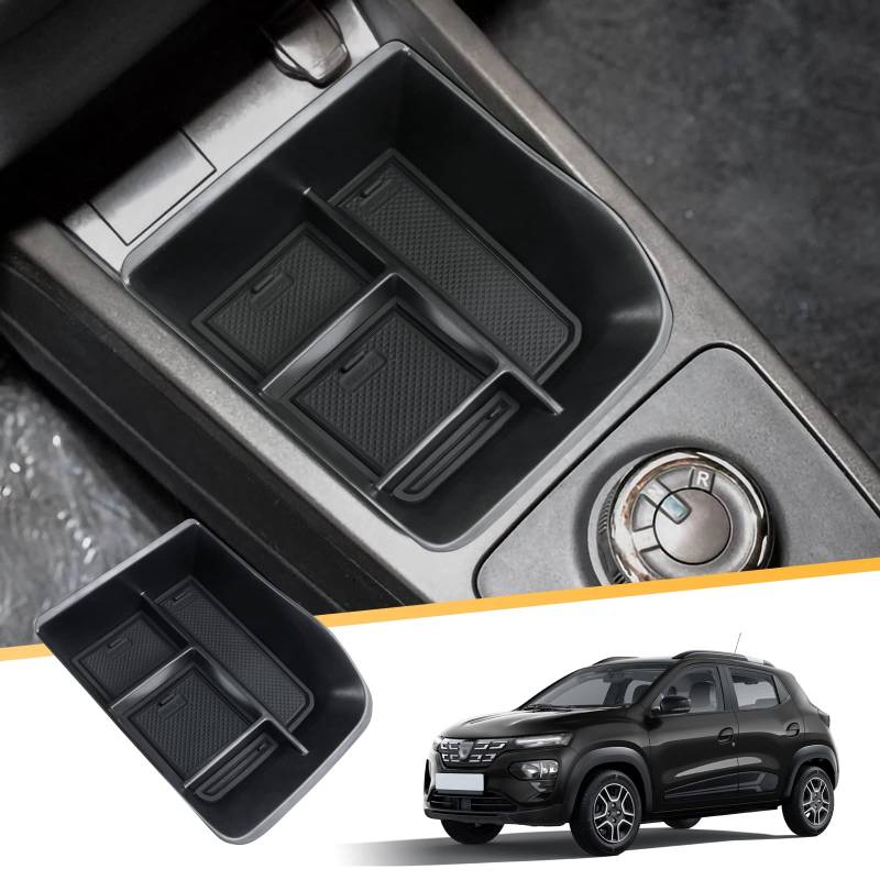 LFOTPP Kompatibel mit Dacia Spring Electric EV Mittelkonsole Armlehne Organizer Aufbewahrungsbox Zubehör, Soul Booster Handschuhfach Aufbewahrung Tray Mit Rutschfestermatte (Schwarz) von LFOTPP