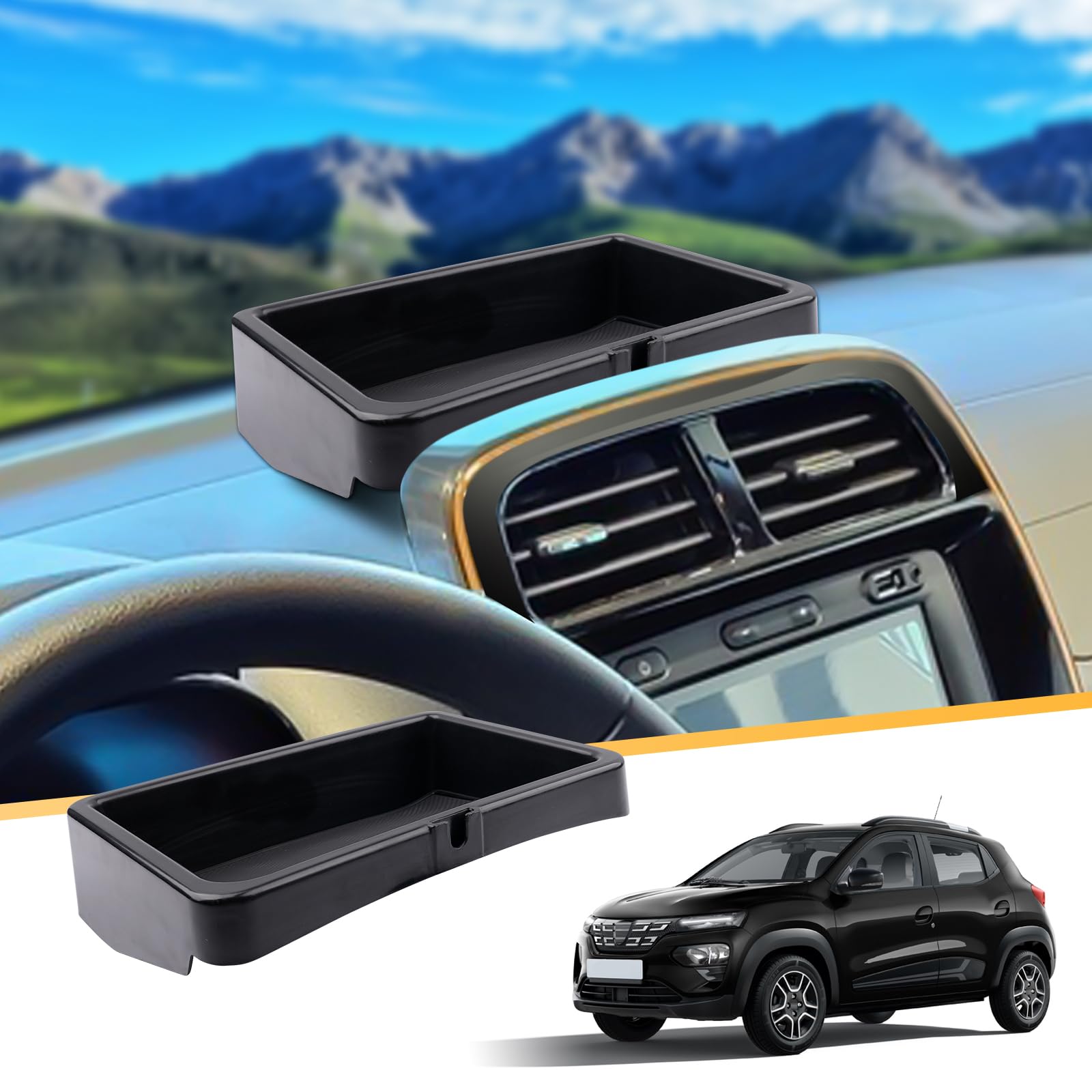 LFOTPP Kompatibel mit Dacia Spring Electric EV Mittelkonsole Hinter dem Bildschirm Dash Instrumententafel Ablagen Tablett Organizer Tray, Dacia Spring Zubehör von LFOTPP