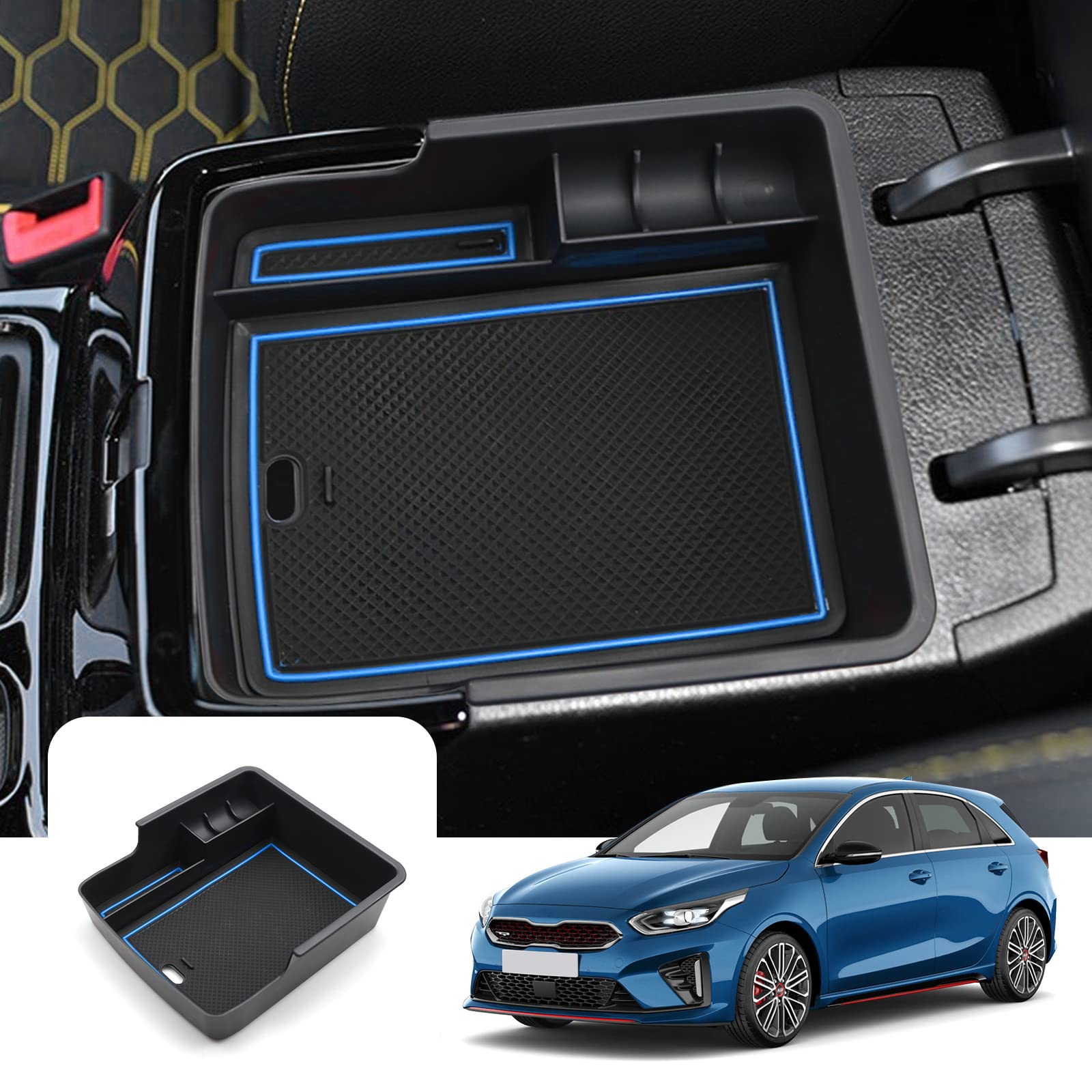 LFOTPP Kompatibel mit Kia XCeed SUV GT 2020-2023 Mittelkonsole Aufbewahrungsbox, XCeed SUV Zubehör Mittelarmlehne Organizer Tray Handschuhfach (Blau) von LFOTPP