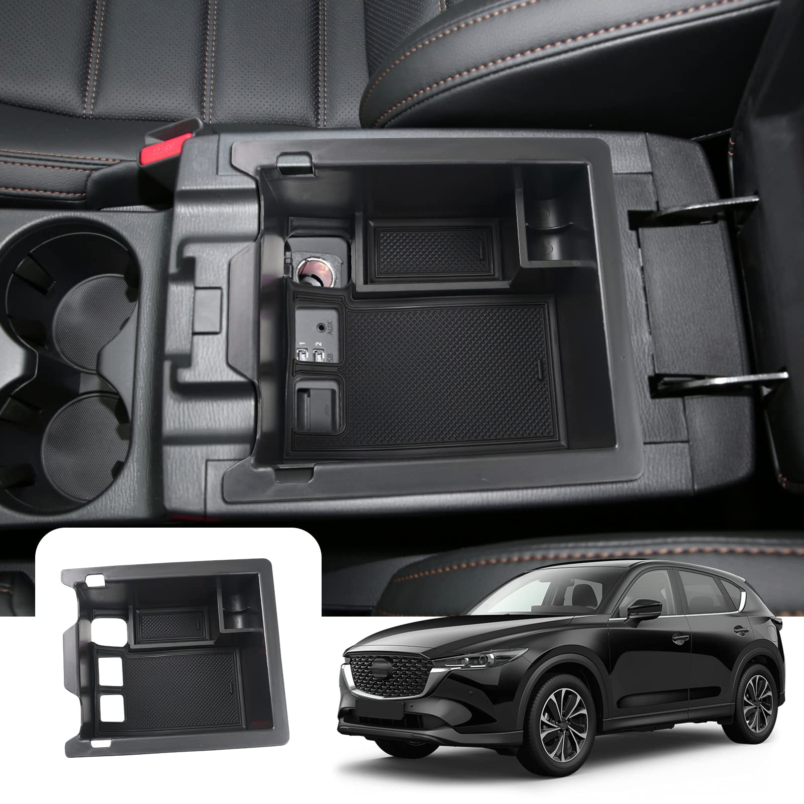 LFOTPP Kompatibel mit Mazd-a CX-5 KF 2017-2023 Mittelkonsole Aufbewahrungsbox Armlehne Tray Handschuhfach Organizer, CX-5 KF Zubehör Storage Box (Schwarz) von LFOTPP