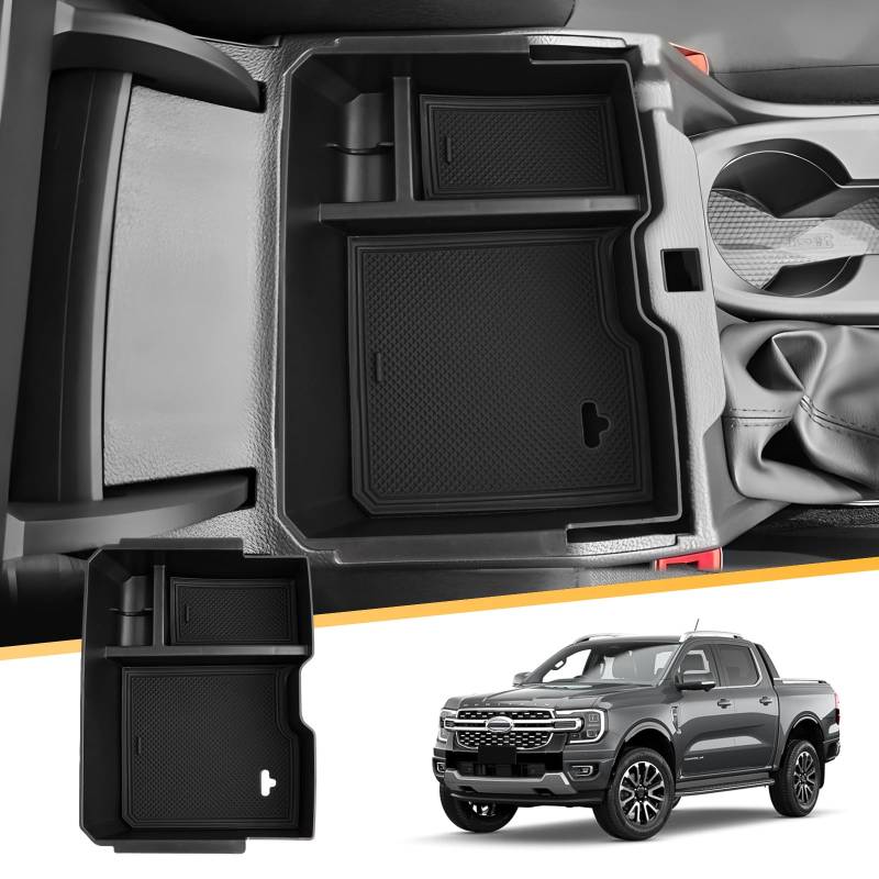 LFOTPP Kompatibel mit Neu Ford Ranger T9 2023 2024 Auto Aufbewahrungsbox Handschuhfach, Mittelkonsole Organizer Tray Veranstalter, Ranger T9 Raptor Wildtrak XLT Zubehör (Manuelle Bremse) von LFOTPP