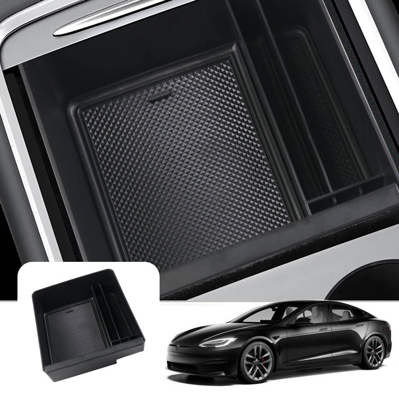 LFOTPP Kompatibel mit Tesla Model S 2022 2023 Mittelkonsole Aufbewahrungsbox Armlehne Tray Handschuhfach Organizer, Model S Zubehör Storage Box (Schwarz1) von LFOTPP