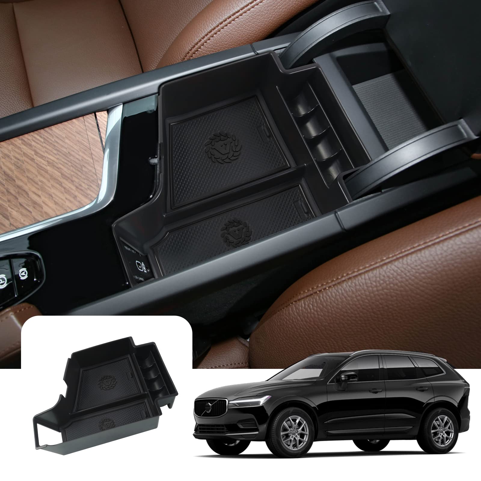 LFOTPP Kompatibel mit Volvo XC60 XC90 V60 S60 V90 S90 2017-2023 Mittelkonsole Aufbewahrungsbox, XC60 XC90 Zubehör Mittelarmlehne Organizer Tray Handschuhfach (Schwarz) von LFOTPP