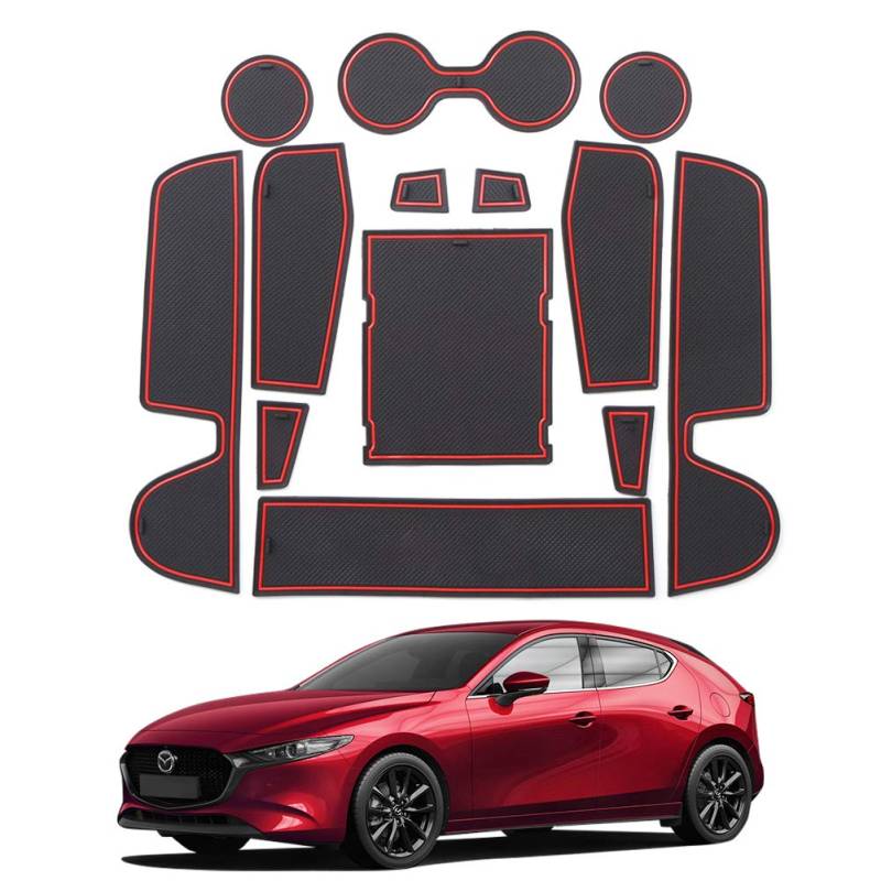 LFOTPP Mazda3 Gummimatten, Gummi Matten Antirutschmatten für Getränkehalter Mittelkonsole Armlehne Türschlitz 13 Stücke Rot von LFOTPP