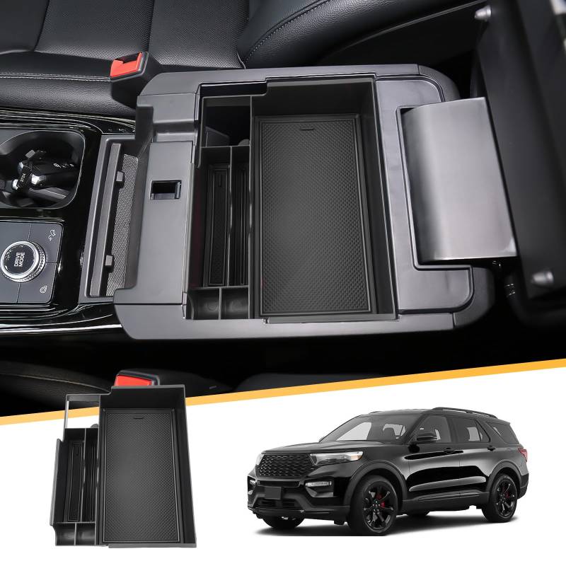 LFOTPP Mittelkonsole Aufbewahrungsbox Kompatibel mit For-d Explorer U625 SUV 2020-2024, Mittelarmlehne Handschuhfach Organizer Tray mit Rutschfester Matte Explorer Zubehör von LFOTPP