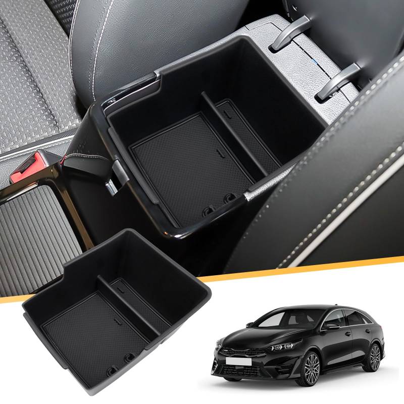 LFOTPP Mittelkonsole Aufbewahrungsbox Kompatibel mit Kia Ceed CD Proceed SW GT, Mittelarmlehne Handschuhfach Organizer Tray mit Rutschfester Matte Auto Zubehör (Schwarz) von LFOTPP