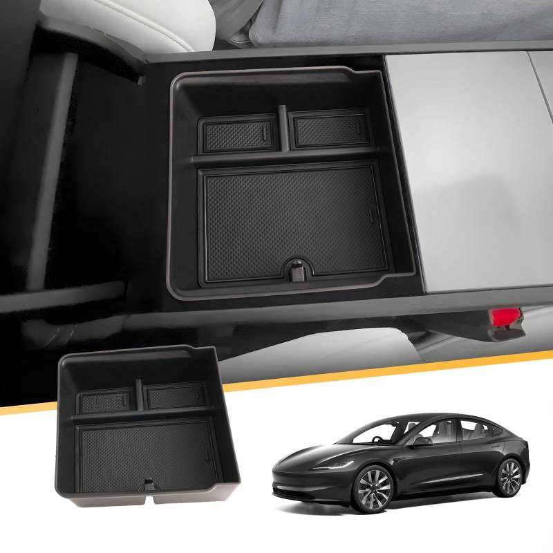 LFOTPP Mittelkonsole Aufbewahrungsbox Kompatibel mit Tesla Model 3 2024 2025, Mittelarmlehne Handschuhfach Organizer Tray mit Rutschfester Matte Zubehör (Hinteren) von LFOTPP