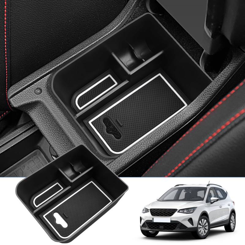 LFOTPP Mittelkonsole Aufbewahrungsbox Passe für Seat Arona Ibiza 6F 2018-2023 2024, Armlehne Organizer Mittelarmlehne Handschuhfach Tray Storage Box, Arona Ibiza Zubehör (Weiß) von LFOTPP