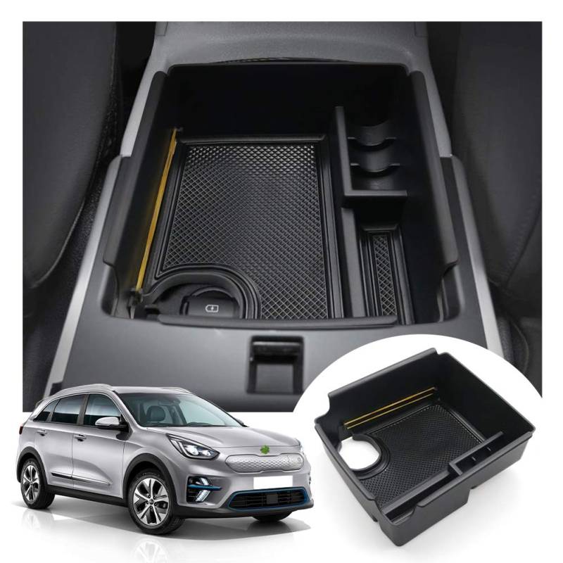 LFOTPP Kompatibel mit Kia Niro EV/E-Niro 2019-2021 Mittelkonsole Aufbewahrungsbox, E-Niro 2019 2020 Zubehör Niro EV Mittelarmlehne Organizer Tray Handschuhfach (Schwarz) von LFOTPP