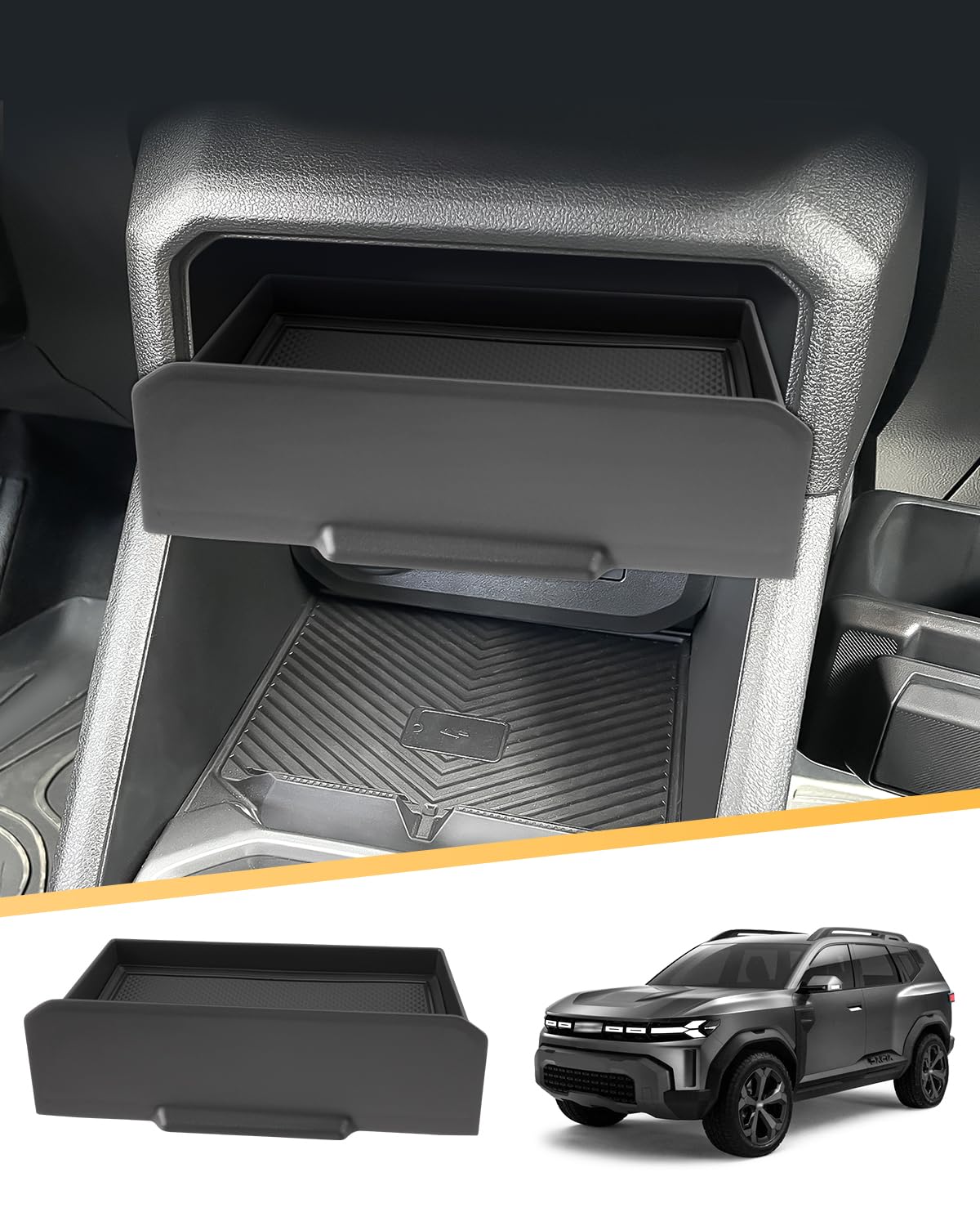 LFOTPP Mittelkonsole Schiebeschublade Aufbewahrungsbox Für Dacia Duster 3 2024 2025 2026, Duster 3 Mittelarmlehne Verschiebbar Organizer Tray Ablagen, Dacia Duster III ab 2024 Zubehör von LFOTPP