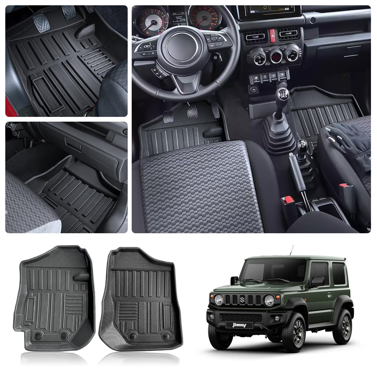 LFOTPP TPE Fussmatte Set passt für Suz-uki Jimny JB64/JB74 (Manual Schaltgetriebe) 2021-2024 2025, 3D Gummi Allwetter Antirutsch Fußmatten Geruchsfrei Antifouling, Jimny JB64 JB74 Zubehör von LFOTPP