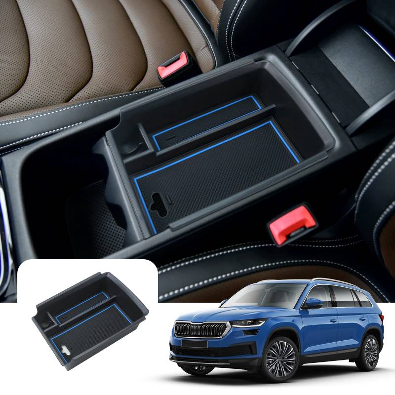 LFOTPP für Skod-a Kodiaq 2017-2023 Mittelkonsole Aufbewahrungsbox, Kodiaq Zubehör Mittelarmlehne Armlehne Organizer Tray Center Console Handschuhfach (Blau) von LFOTPP