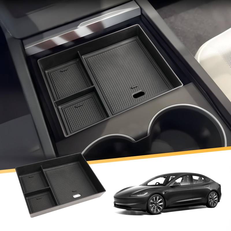 LFOTPP für Tesla Model 3 2024 2025 Mittelkonsole Aufbewahrungsbox, Model 3 Highland Stauraum Vorne Organizer Tray Handschuhfach, Tesla Model 3 2024 Zubehör (Vorderseite) von LFOTPP