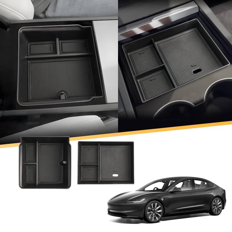 LFOTPP für Tesla Model 3 2024 2025 Mittelkonsole Organizer Hinten und Vorne Tray Handschuhfach, Tesla Model 3 2024 Zubehör [2 Stück] von LFOTPP