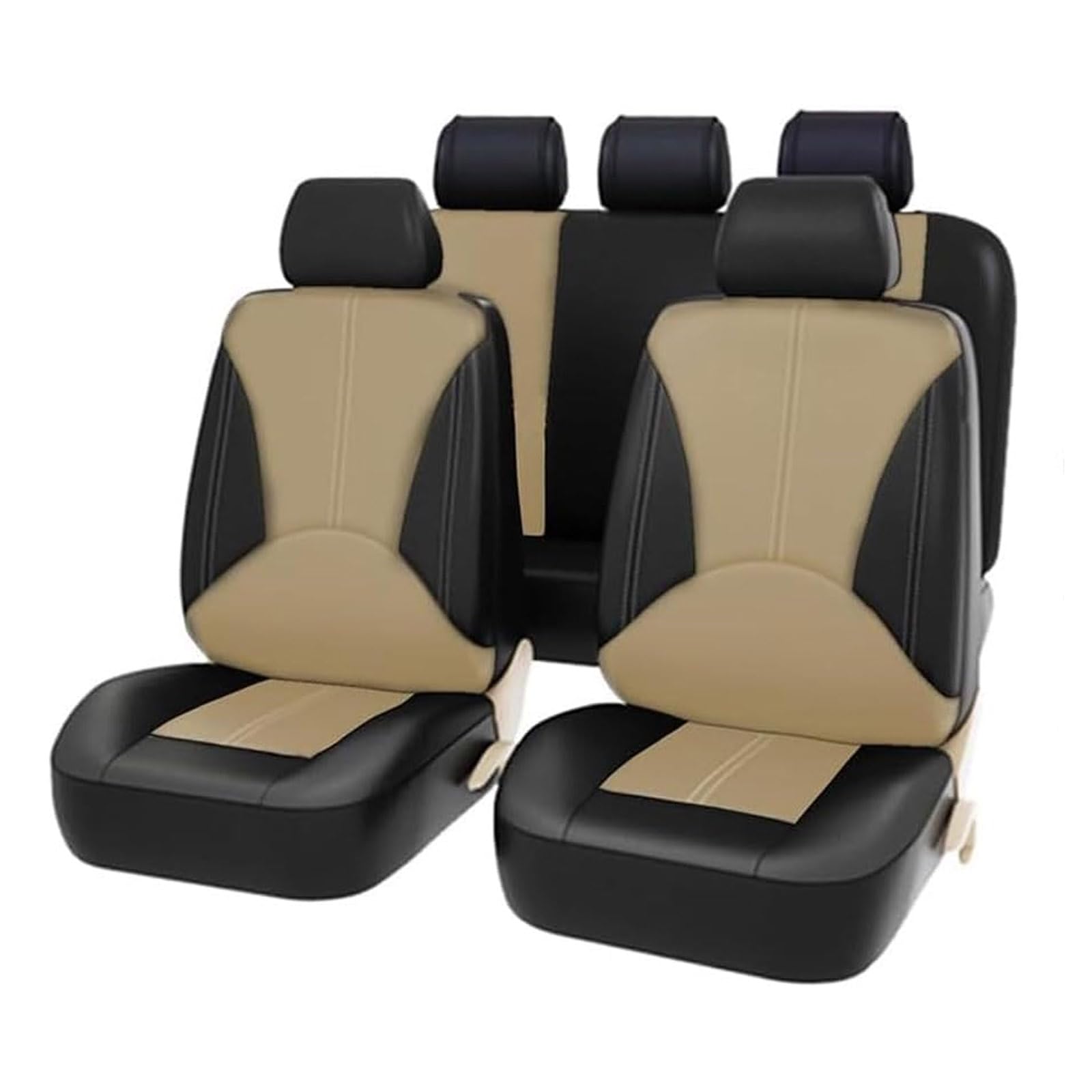 LFSYYD Autositzbezüge Sets für Renault Trafic 2008-2014, Leder Vordersitze Rücksitzschoner Sitzauflagen Set Verschleißfest Wasserdicht Autositz Zubehör,C/Black Beige von LFSYYD