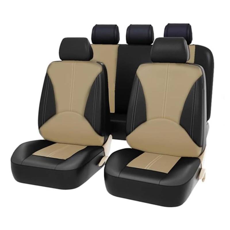 LFSYYD Autositzbezüge Sets für Toyota Camry XV40 2006-2011, Leder Vordersitze Rücksitzschoner Sitzauflagen Set Verschleißfest Wasserdicht Autositz Zubehör,C/Black Beige von LFSYYD