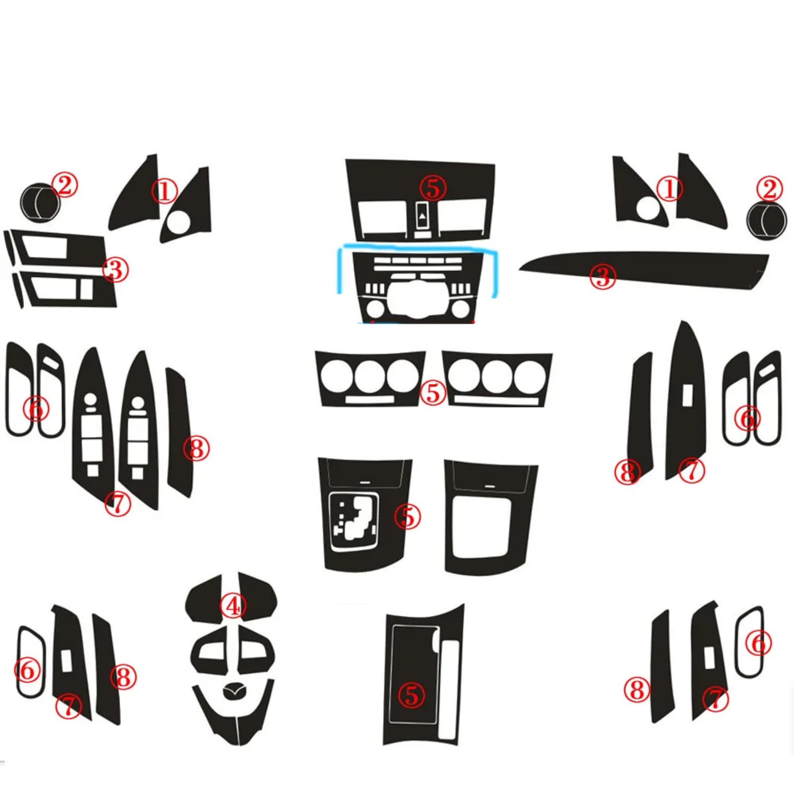 5D schwarze Kohlefaser-Autofolie, Innenaufkleber, Mittelkonsole, Getriebe, Armaturenbrett, Luft, Türgriff, Lift-Panel (5D schwarz CF -A) Für Mazda 3 2009-2015 von LFWAEE