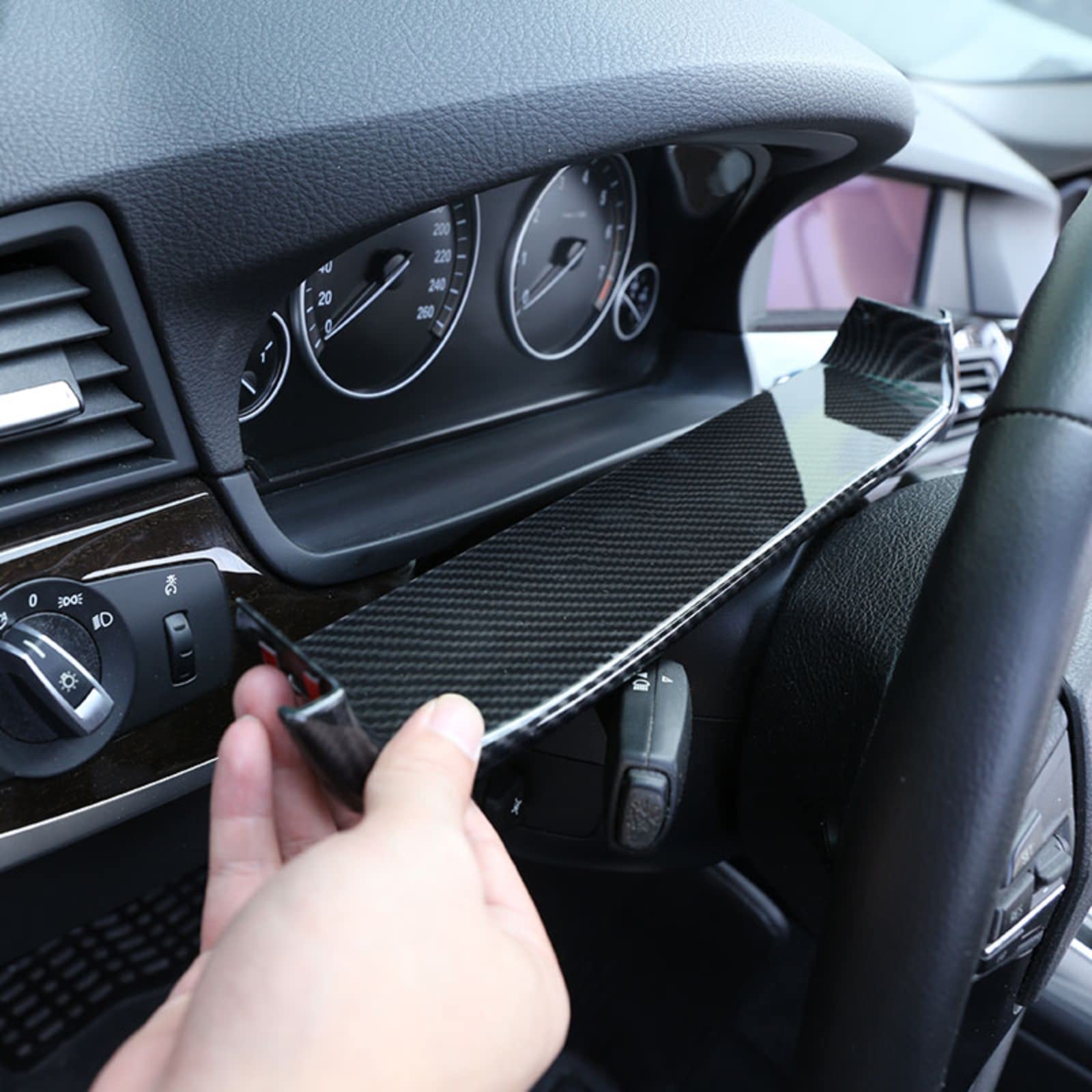 Für BMW 5er F10 2011-2017 ABS Silber/Kohlefaser Auto Armaturenbrett Display Rahmenabdeckung Zieraufkleber Autozubehör (Kohlefaser RHD) von LFWAEE