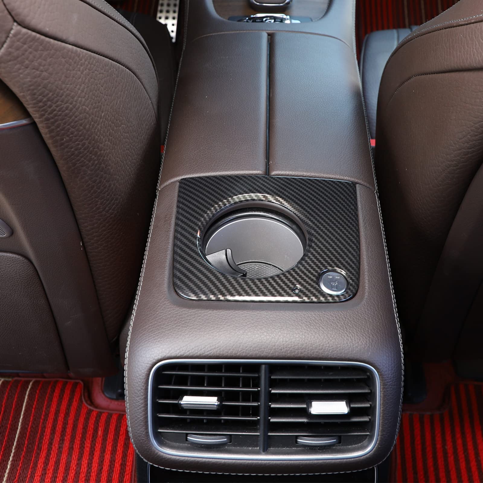 Für Mercedes Benz GLE GLS W167 X167 2020-2022 ABS Kohlefaser Auto Armlehne Box Hinten Getränkehalter Panel Trim Aufkleber Autozubehör(Silber) von LFWAEE