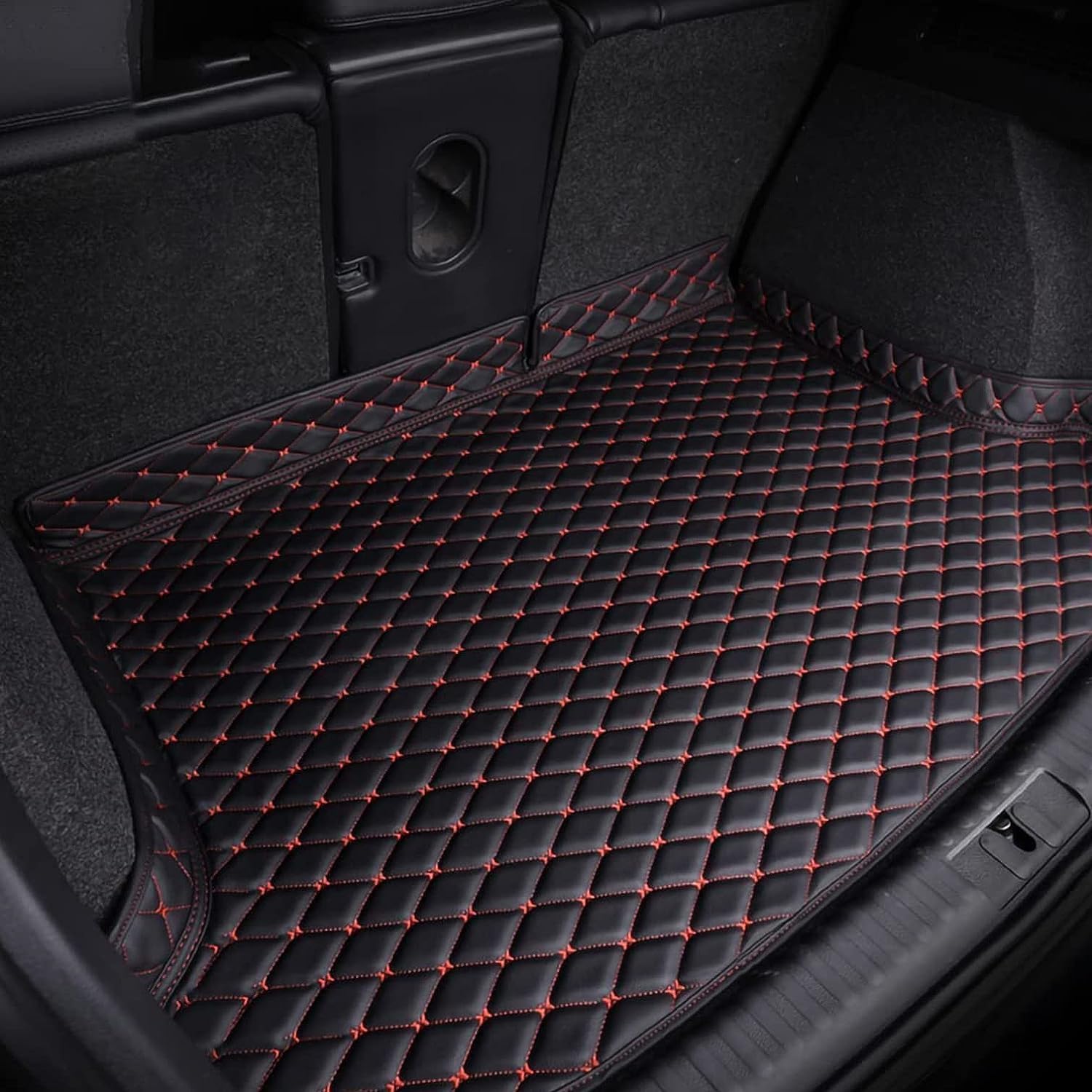 Auto Kofferraummatten, für Jaguar F-PACE 2019 2020 Leder Kofferraumschutz rutschfeste Teppiche Wasserdicht Hohe Kante Innenraum Zubehör,B Blackred von LGTT