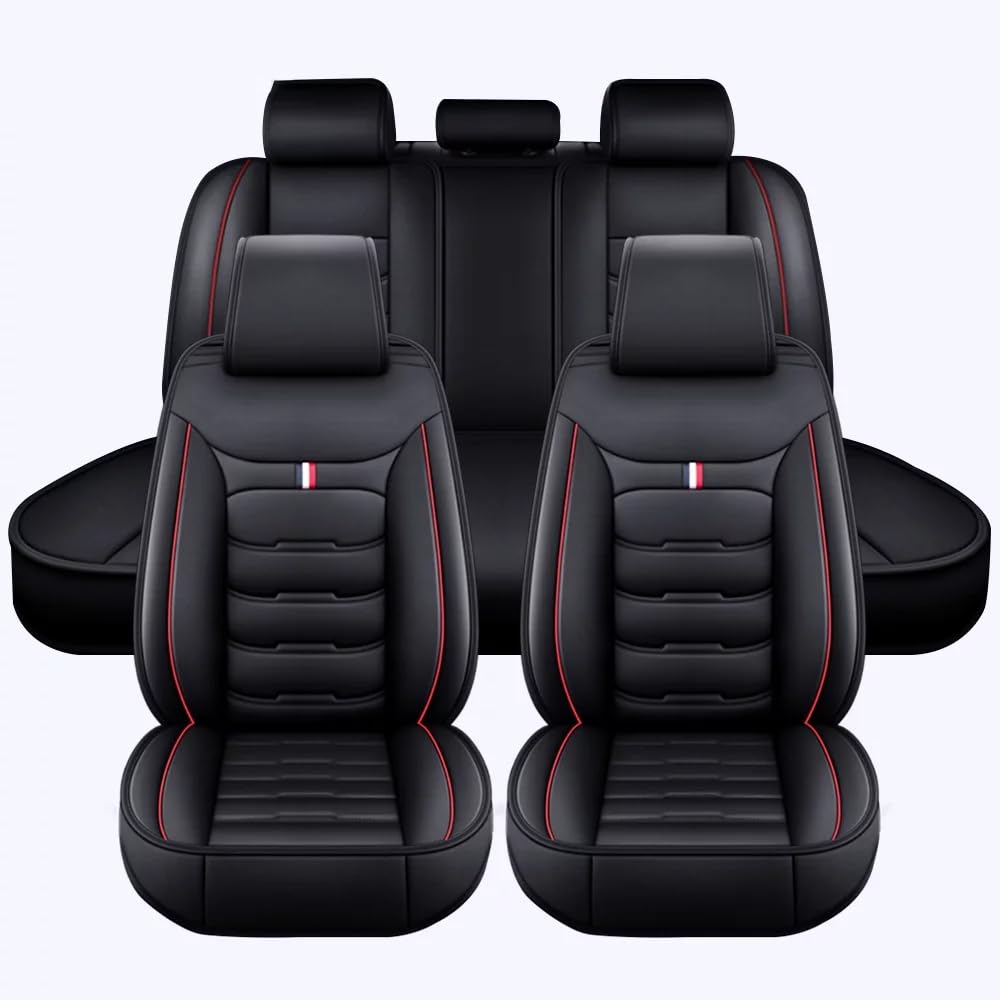 LGTT Auto 5 Sitzer Sitzbezügesets, Wasserdicht Vordersitze Rückbank Sitzbezüge | Autositzbezüge Airbag Geeignet, für Audi A5 Convertible F5 2016,Standard Version-Black Red von LGTT