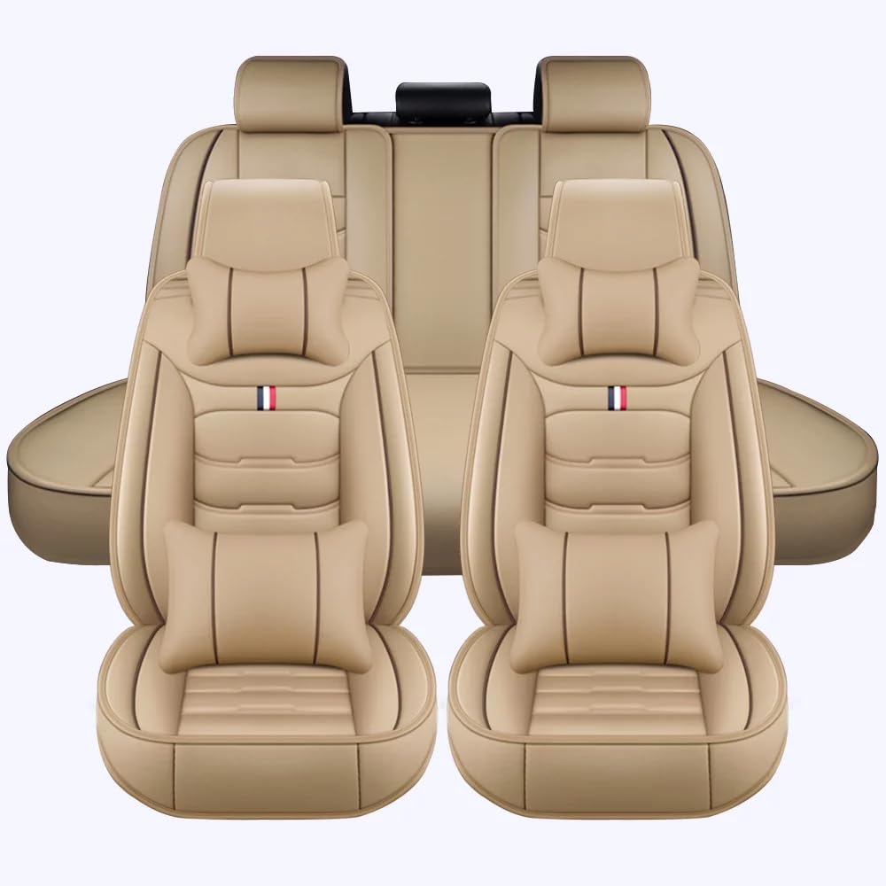 LGTT Auto 5 Sitzer Sitzbezügesets, Wasserdicht Vordersitze Rückbank Sitzbezüge | Autositzbezüge Airbag Geeignet, für Audi A5 Sportback 8W8 2016,Luxurious Version-Beige von LGTT