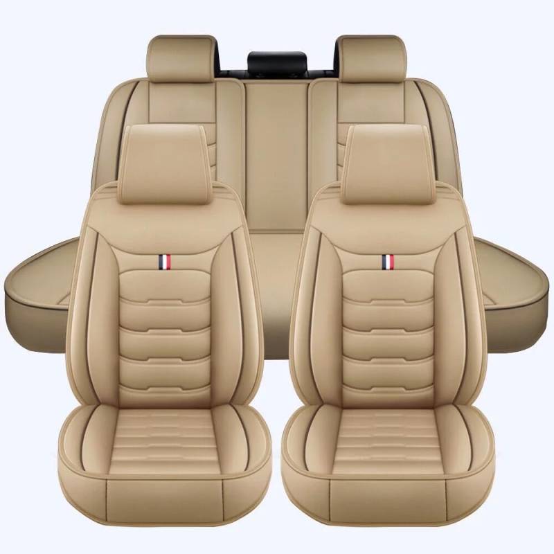 LGTT Auto 5 Sitzer Sitzbezügesets, Wasserdicht Vordersitze Rückbank Sitzbezüge | Autositzbezüge Airbag Geeignet, für Audi A6 4F C6 2004-2011,Standard Version-Beige von LGTT
