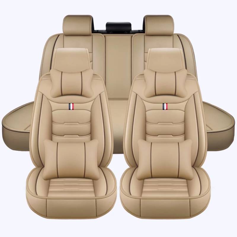 LGTT Auto 5 Sitzer Sitzbezügesets, Wasserdicht Vordersitze Rückbank Sitzbezüge | Autositzbezüge Airbag Geeignet, für Audi Q7 (4L) 2005-2015,Luxurious Version-Beige von LGTT