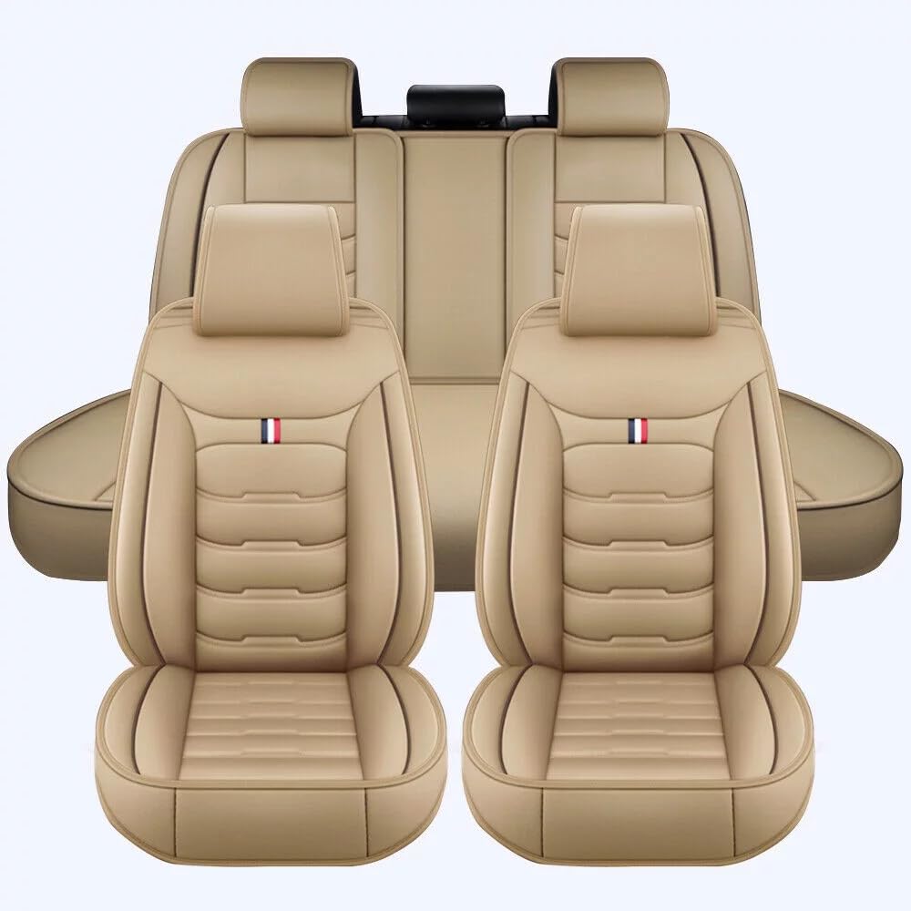 LGTT Auto 5 Sitzer Sitzbezügesets, Wasserdicht Vordersitze Rückbank Sitzbezüge | Autositzbezüge Airbag Geeignet, für BMW 7 Series E32 1986-1994,Standard Version-Beige von LGTT