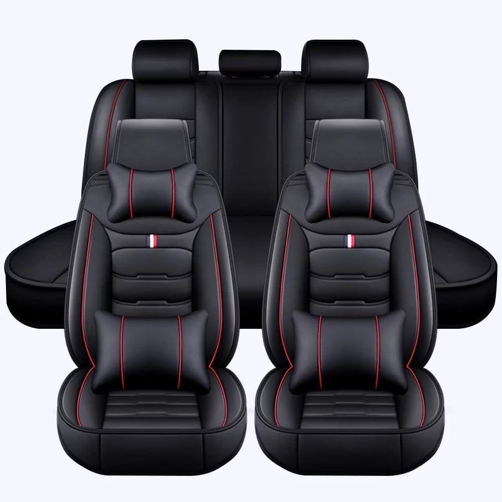 LGTT Auto 5 Sitzer Sitzbezügesets, Wasserdicht Vordersitze Rückbank Sitzbezüge | Autositzbezüge Airbag Geeignet, für Bmw E46 E90 3 Series E91 E92 E93,Luxurious Version-Black Red von LGTT