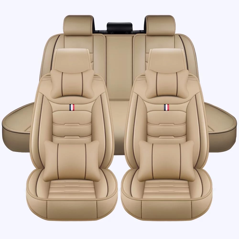 Auto Sitzbezüge für BMW і3 I01 2013-2020, 5-Sitze Leder AutositzbezüGe, Sitzbezug Auto Vordersitze Rückbank Wasserdicht Sitzschoner,Luxurious Version-Beige von LGZFC