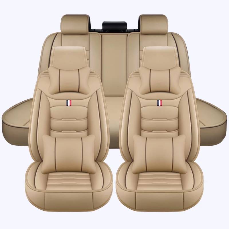 Auto Sitzbezüge für BMW і3 I01 2013-2020, 5-Sitze Leder AutositzbezüGe, Sitzbezug Auto Vordersitze Rückbank Wasserdicht Sitzschoner,Luxurious Version-Beige von LGZFC