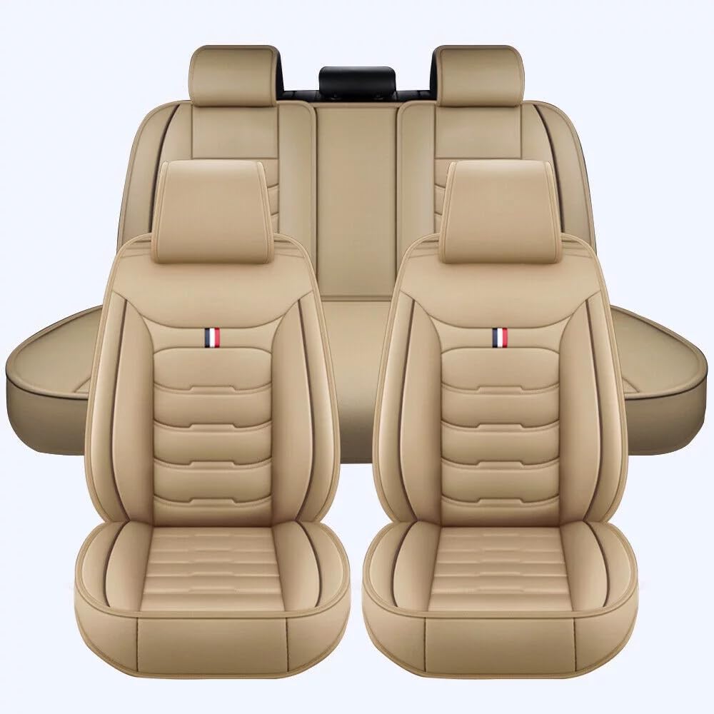 Auto Sitzbezüge für BMW 7 Series E23 1977-1979, 5-Sitze Leder AutositzbezüGe, Sitzbezug Auto Vordersitze Rückbank Wasserdicht Sitzschoner,Standard Version-Beige von LGZFC