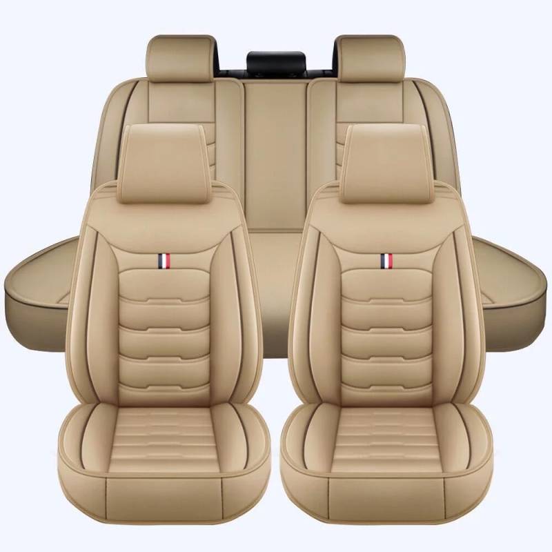 Auto Sitzbezüge für BMW 7 Series E23 1977-1979, 5-Sitze Leder AutositzbezüGe, Sitzbezug Auto Vordersitze Rückbank Wasserdicht Sitzschoner,Standard Version-Beige von LGZFC