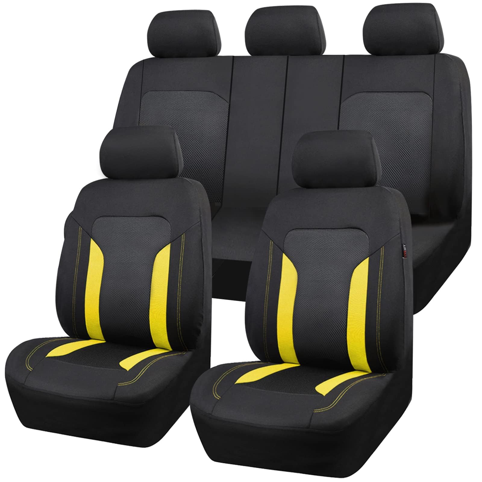 Autositzbezüge Set Mesh Polyester für MG ZS MG4 MG5 ZS EV 2022 2023 5 Sests - Auto-Sitzschoner für die Vordersitze und Rückbank mit Airbag - Herausnehmbar und waschbar,F Yellow von LGZFC