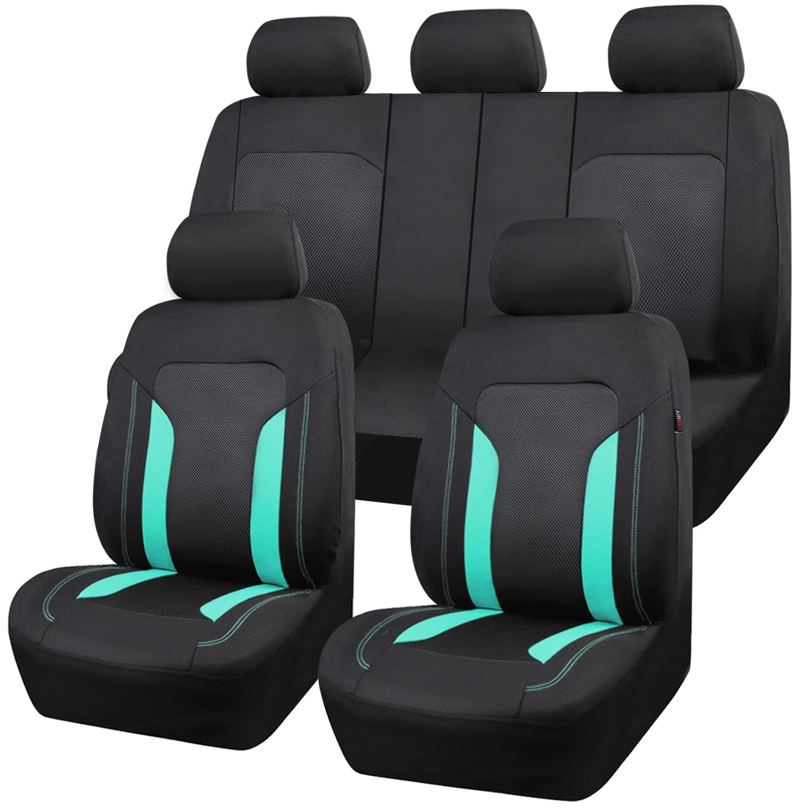 Autositzbezüge Set Mesh Polyester für Peugeot 3008 II SUV / 3008 I P84 T8 2009-2024 - Auto-Sitzschoner für die Vordersitze und Rückbank mit Airbag - Herausnehmbar und waschbar,B Green von LGZFC